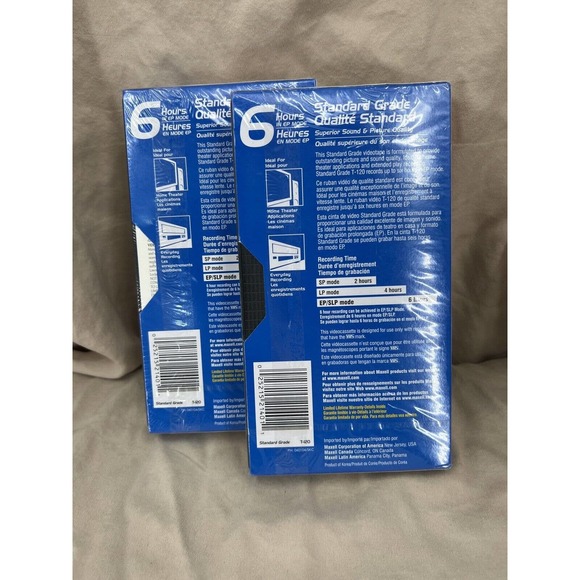 2 Pack‎ VHS Tapes Maxell Videocassette 6 Hours T-120 Blank New Sealed - Picture 2 of 4